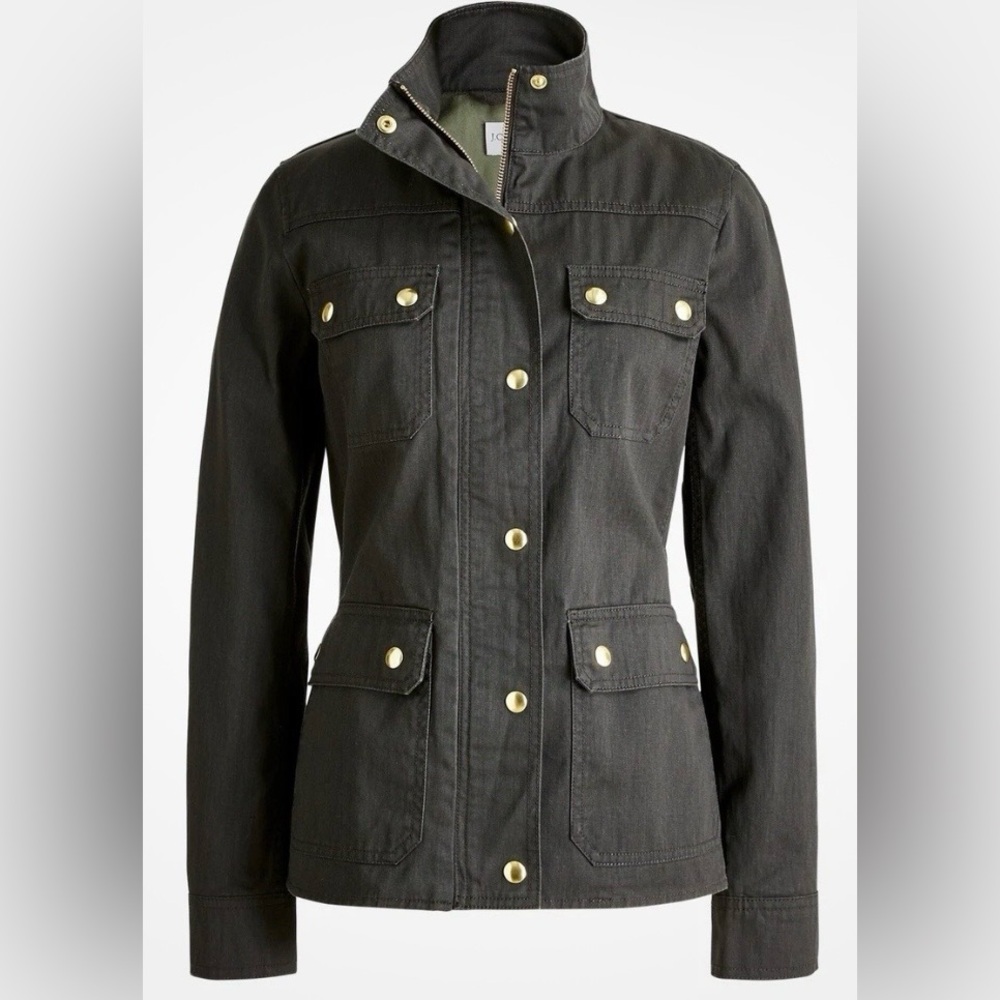 J. Crew Factory Olive Resin Coated Utility Jacket - Picture 3 of 12